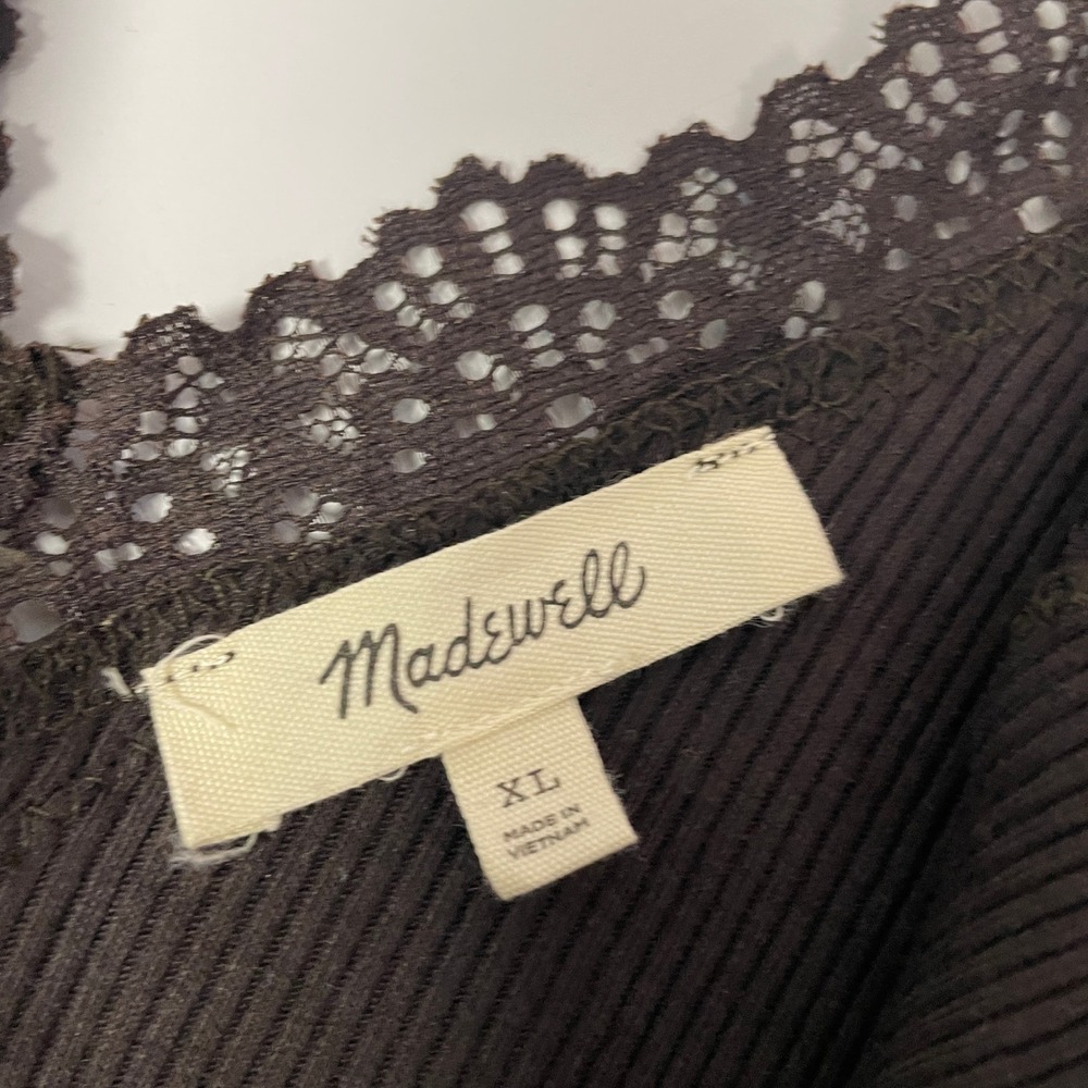 Madewell Womens Ribbed Lace Trim V-Neck Tank Top Brown XL NW944 - Picture 3 of 7
